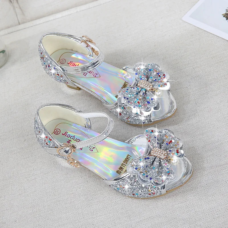 Children Colorful Sequins High Heels Sandals