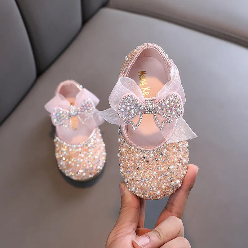 New Children's Sequined Leather Shoes