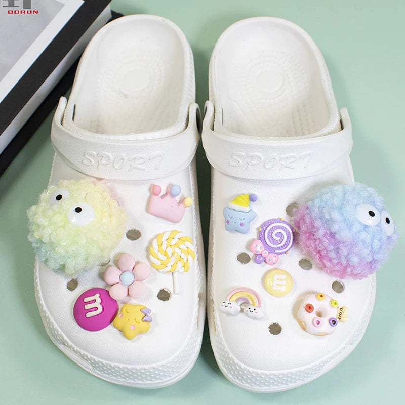 DIY Candy Color Plush Ball Shoes