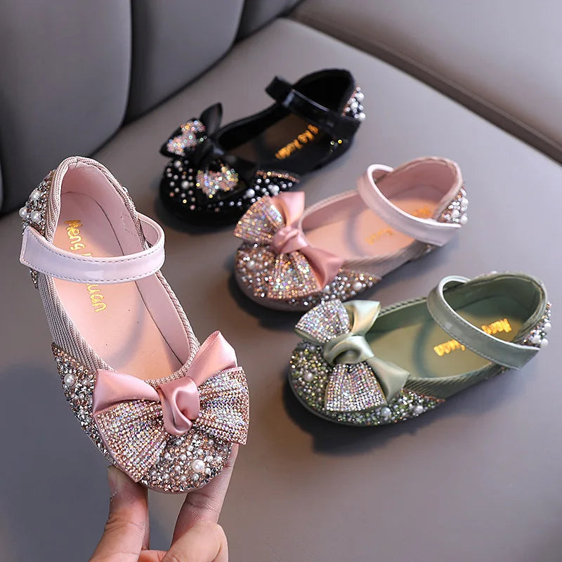 Rhinestone Bow Flat Kids Shoes