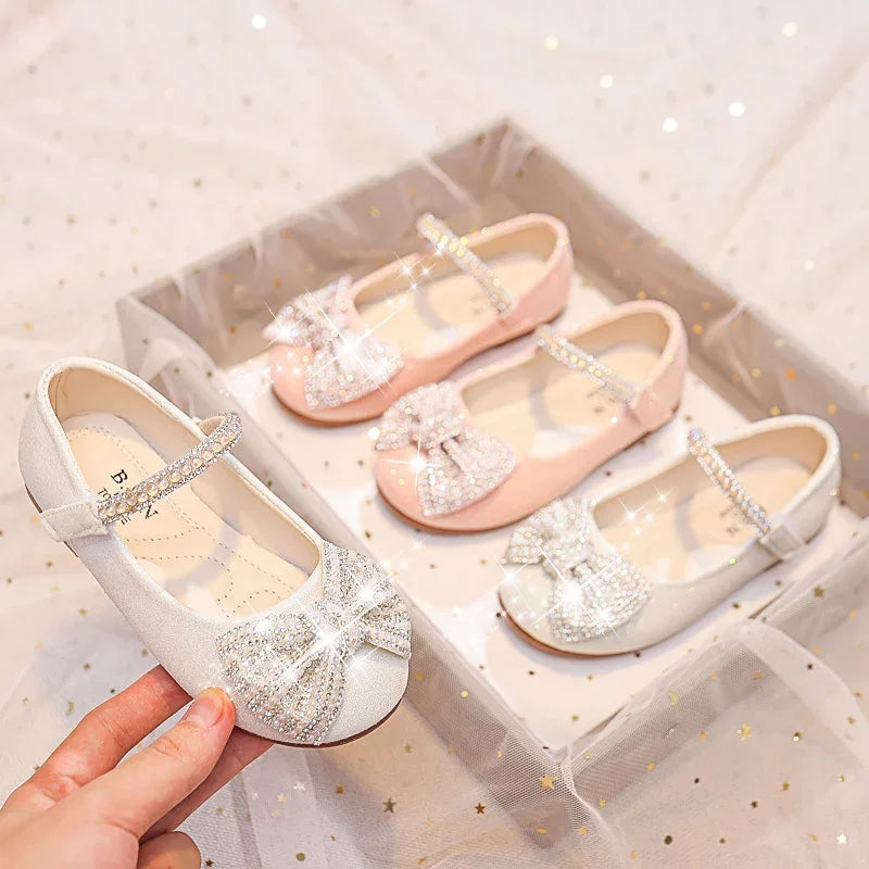 Children Flats Shiny Rhinestones Bow Shoes