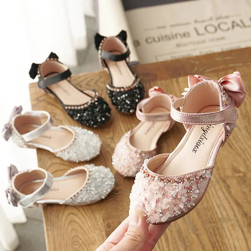 Elegant Princess Sequins Bow Flat Sandals