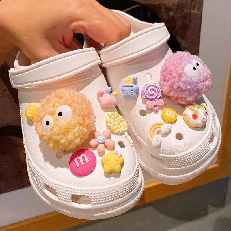 DIY Candy Color Plush Ball Shoes