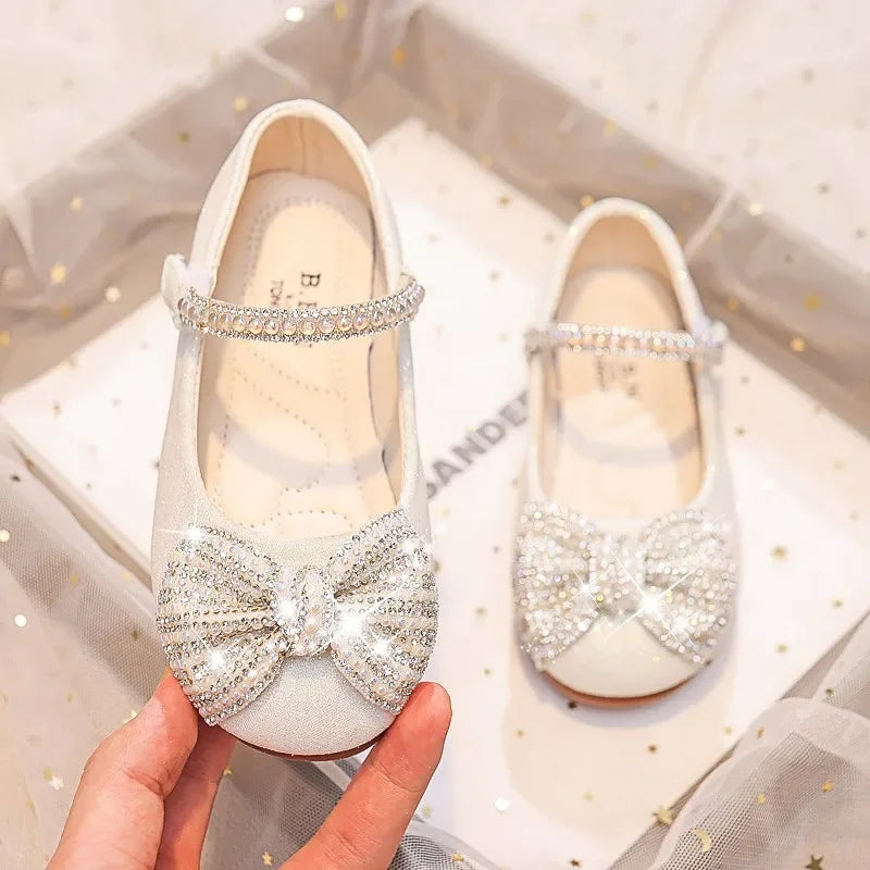 Children Flats Shiny Rhinestones Bow Shoes