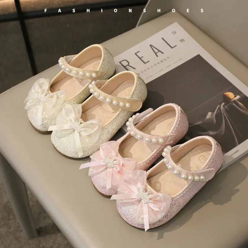 Fashion Kids Pearls Crown Princess Shoes