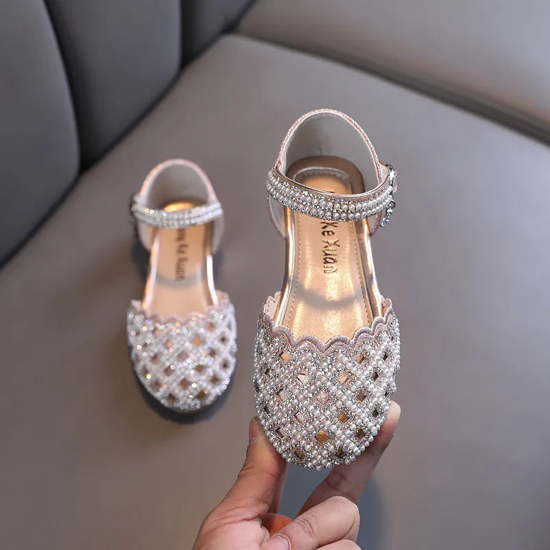 Kids Pearl Rhinestone Flats Sandals