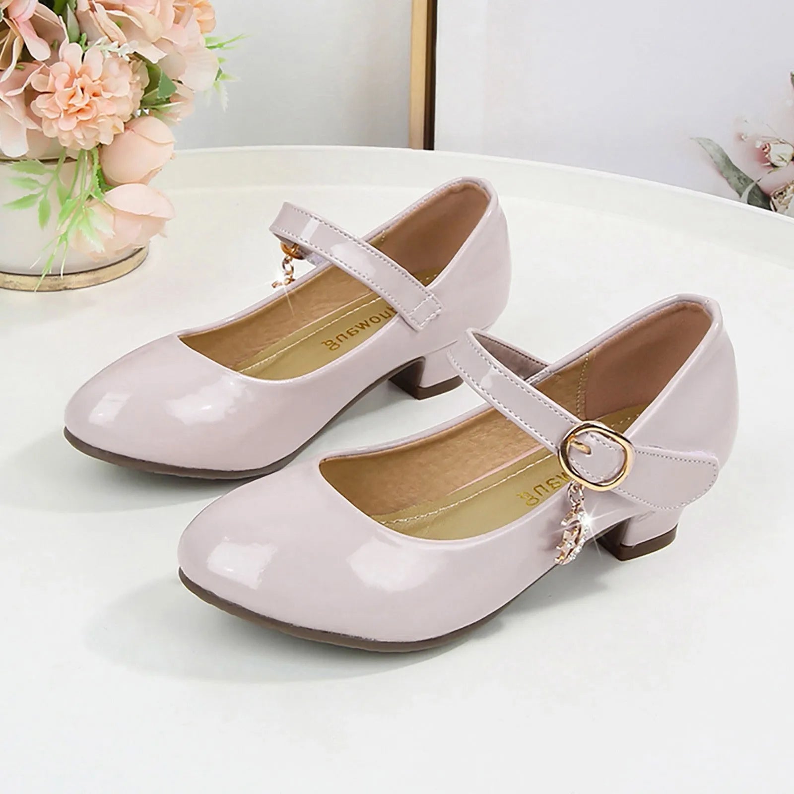 Children White Princess High Heel Shoes