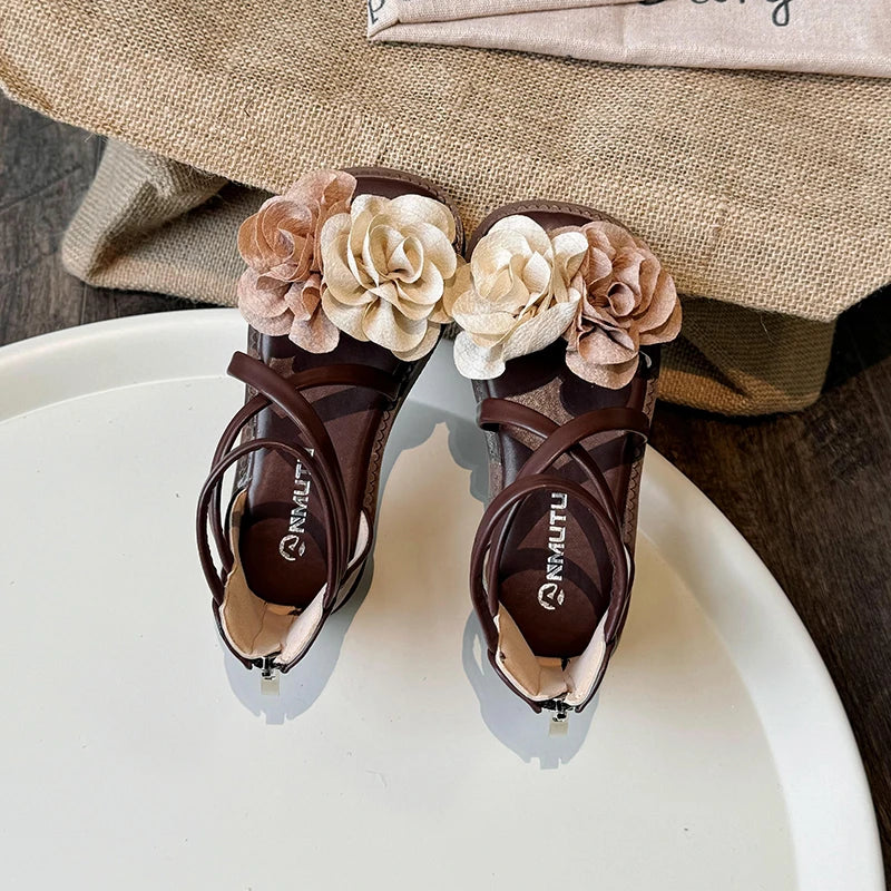 Summer New Beige Flower Pearls Shoes