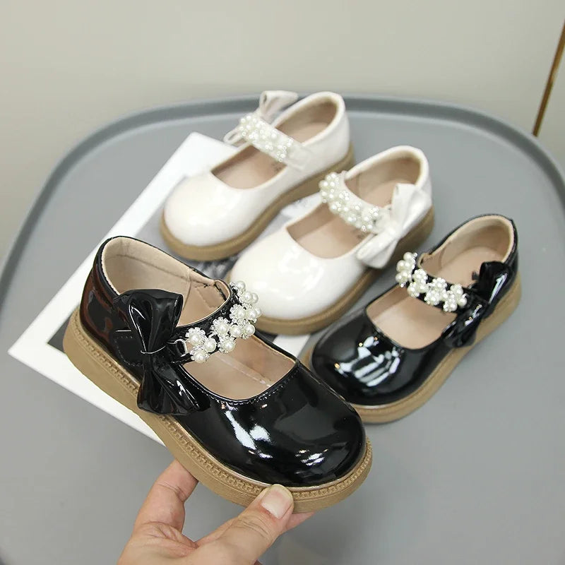 Glossy Kids Fashion Pearls Shoes