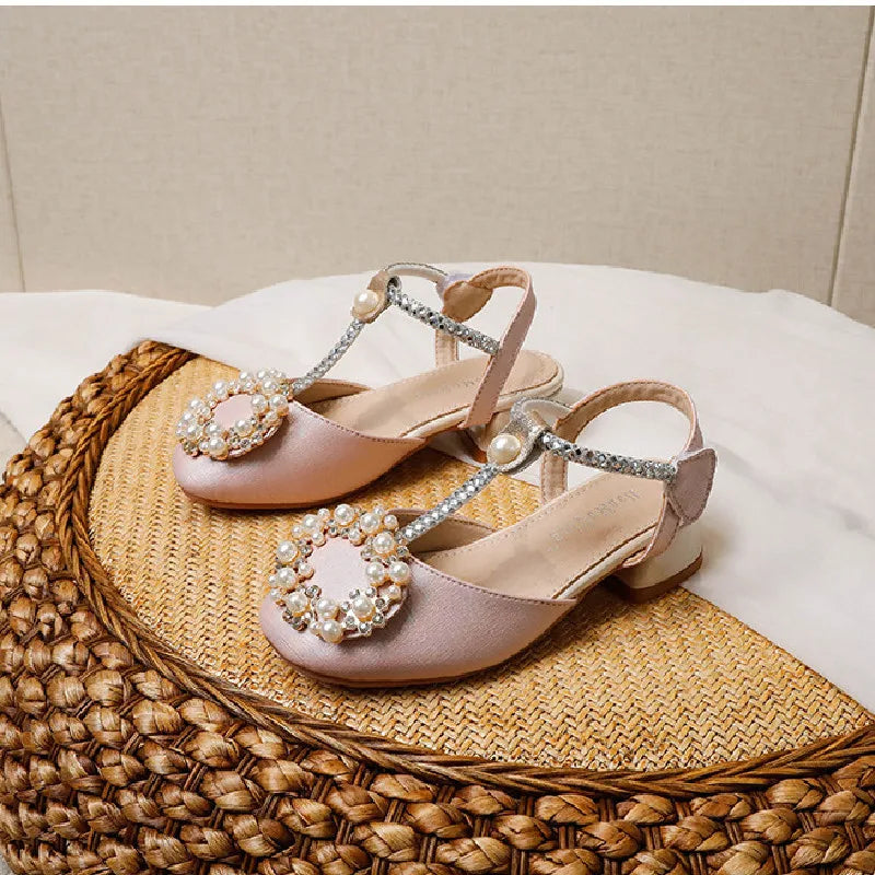 Children Pearl Rhinestone Heel Sandals