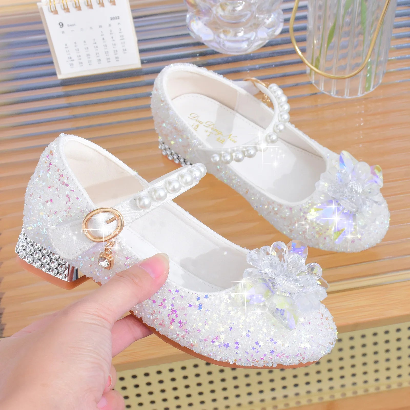 Children Heels Shiny Crystal Shoes