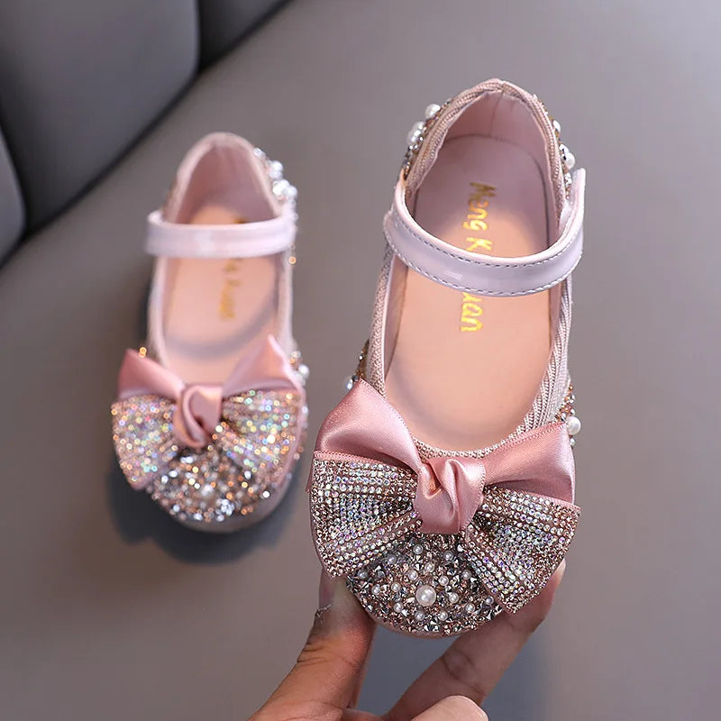 Rhinestone Bow Flat Kids Shoes