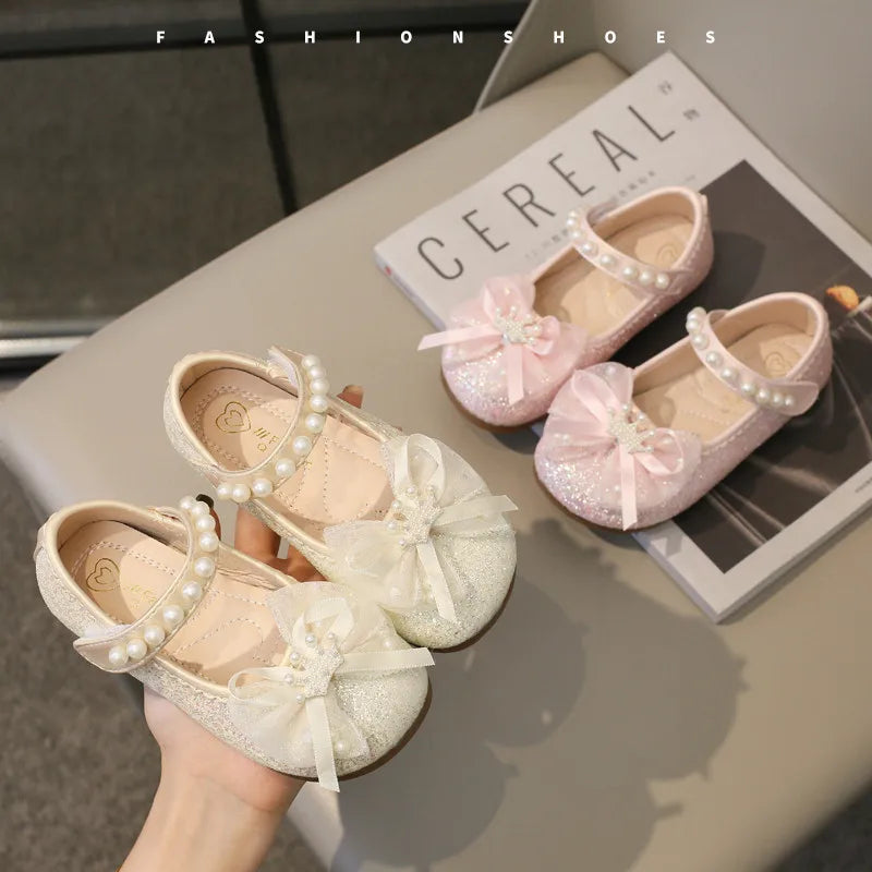 Fashion Kids Pearls Crown Princess Shoes