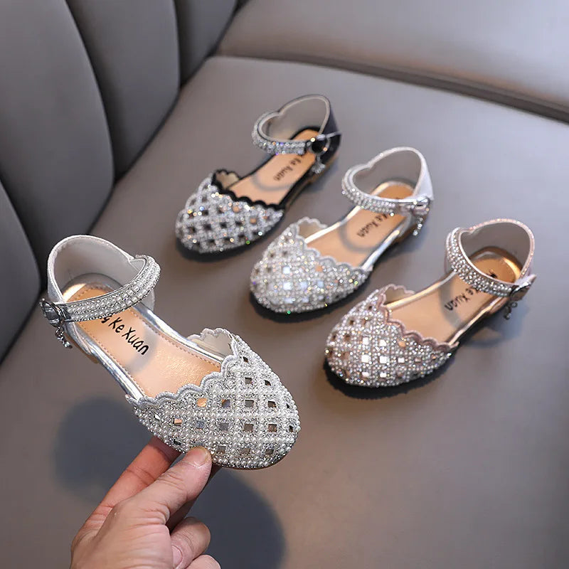 Kids Pearl Rhinestone Flats Sandals