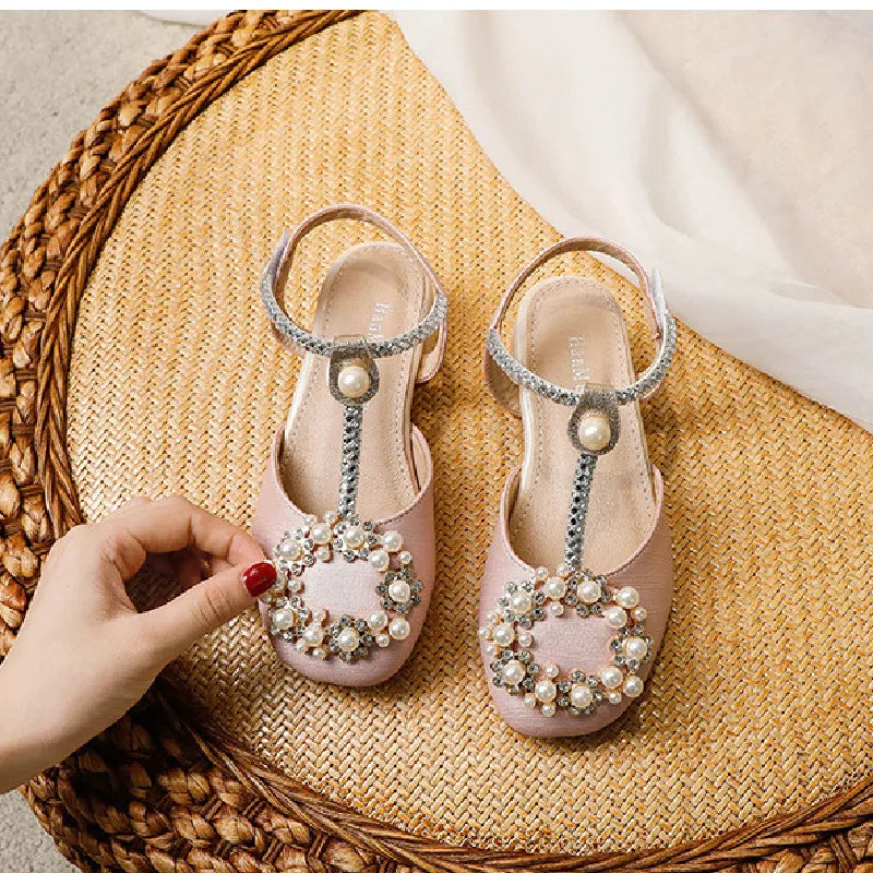 Children Pearl Rhinestone Heel Sandals